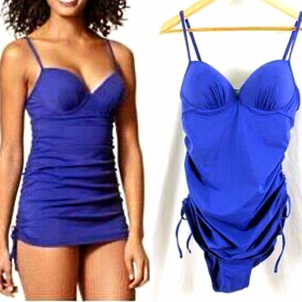 SPANX Royal Blue Bathing Suit One Piece Swim Dress Swimsuit Shape-wear XL